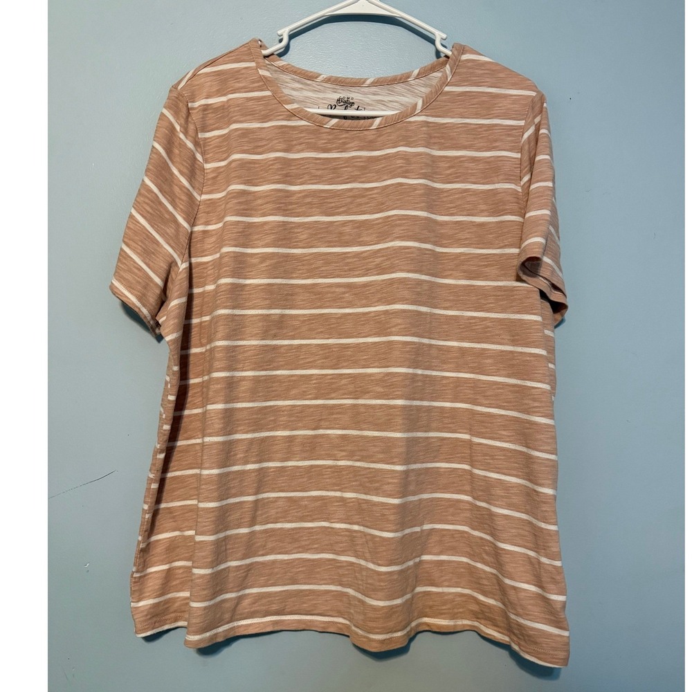 Como Vintage Size 1X The Perfect Tee Tan White Striped Short Sleeve Top 1815